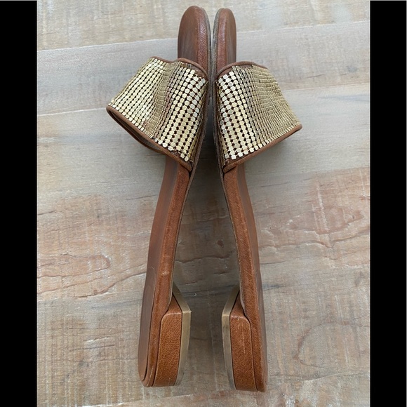 Stuart Weitzman gold sequins leather slides sandal shoes - Picture 8 of 11